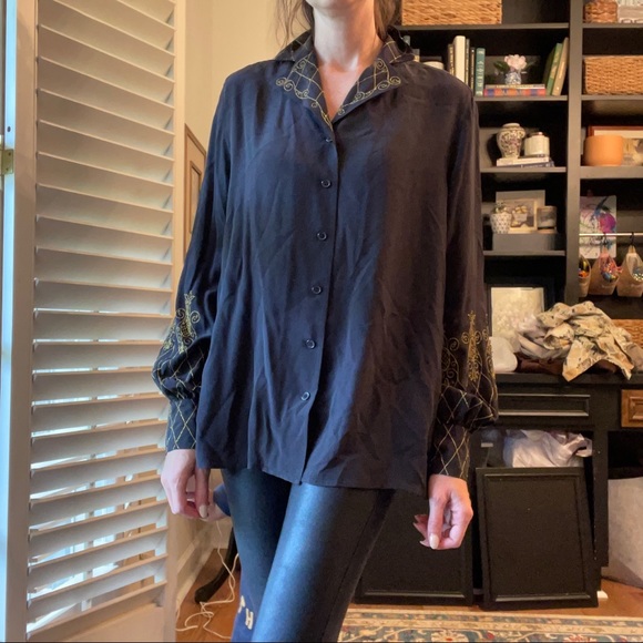 Vintage Diane von Furstenberg Silk Embroidered Blouse DVF - Picture 6 of 7